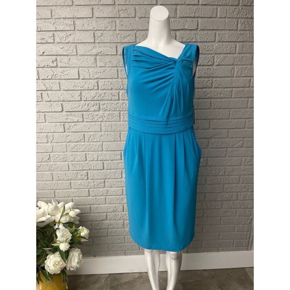 Vince Camuto Women Blue Sleeveless Twisted Pleated Pockets Sheath Dress Size 10